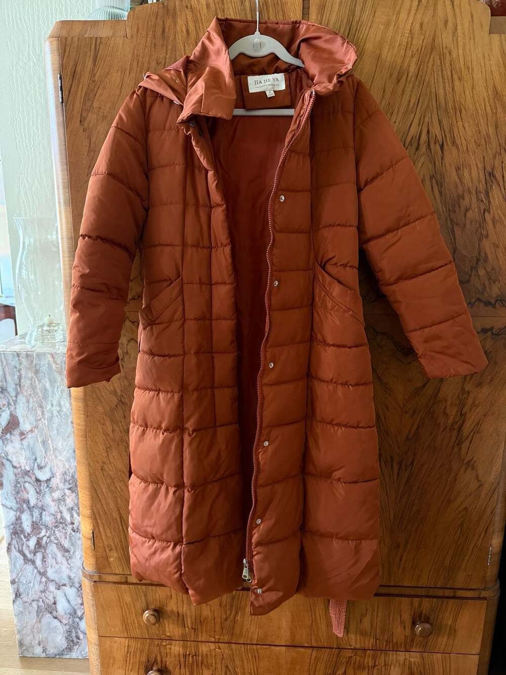 Long Puffer Coat in Rust